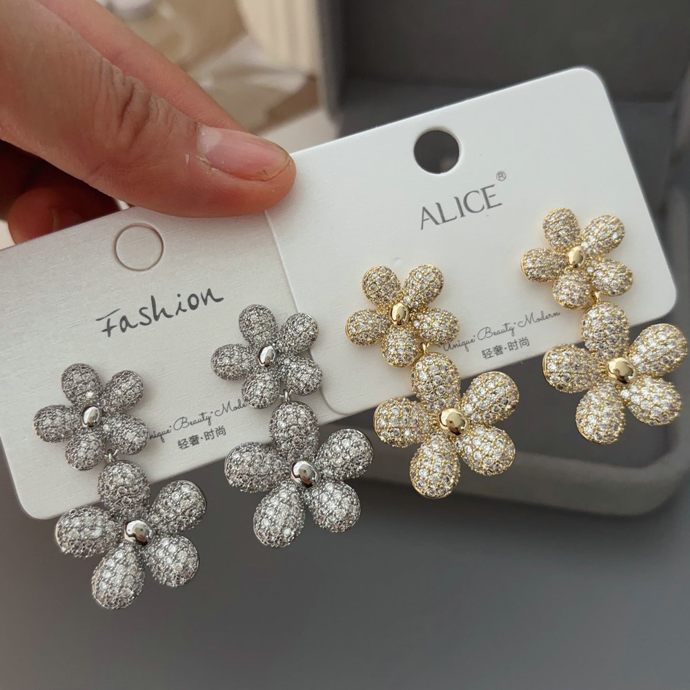 Pave zircon flower earrings