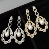 Pave zircon pearl teardrop earrings