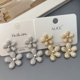 Pave zircon flower earrings