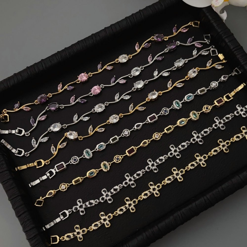 Pave flower cross bracelet