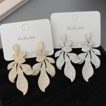 Pave zircon leaf earrings