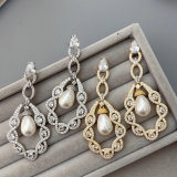 Pave zircon pearl teardrop earrings