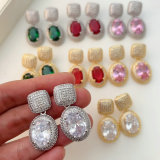 Pave zircon square charm earrings
