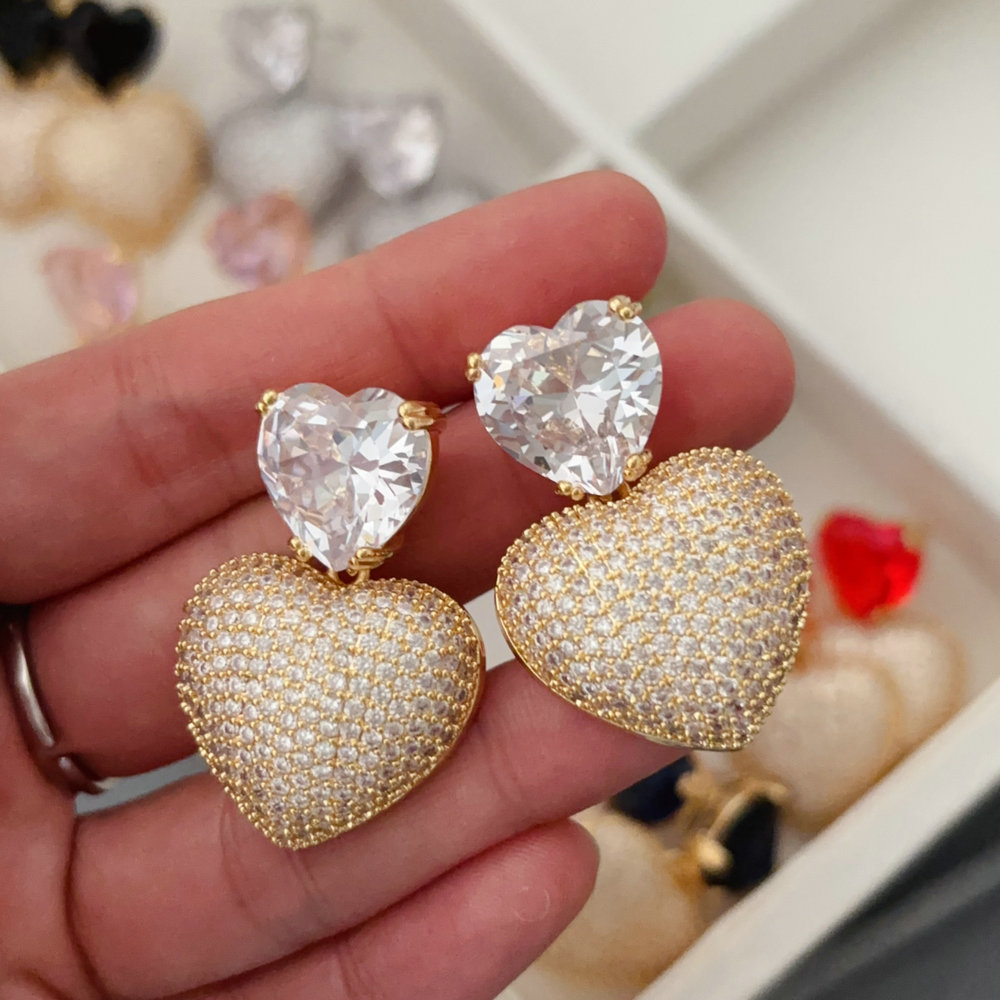 Pave zircon heart earrings