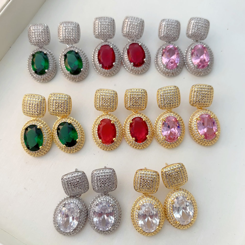 Pave zircon square charm earrings