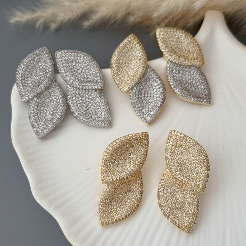 Pave zircon leaf earrings