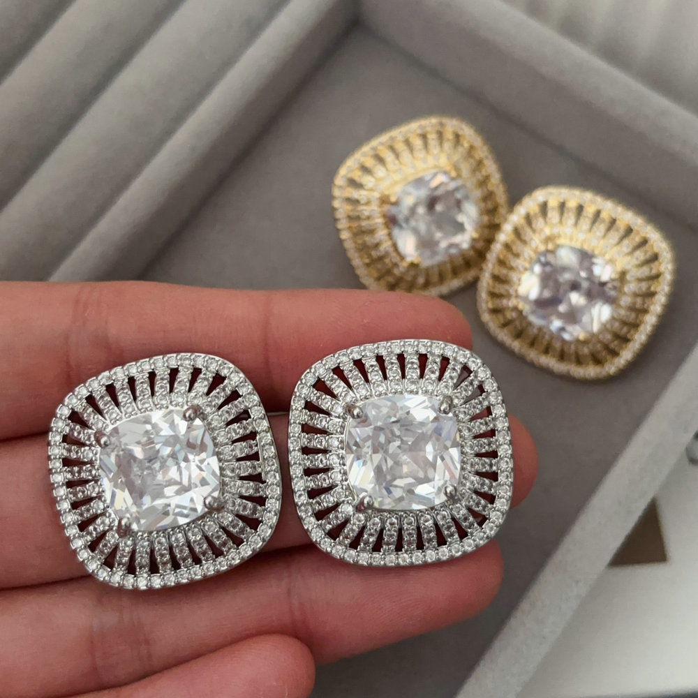 Pave zircon square earrings