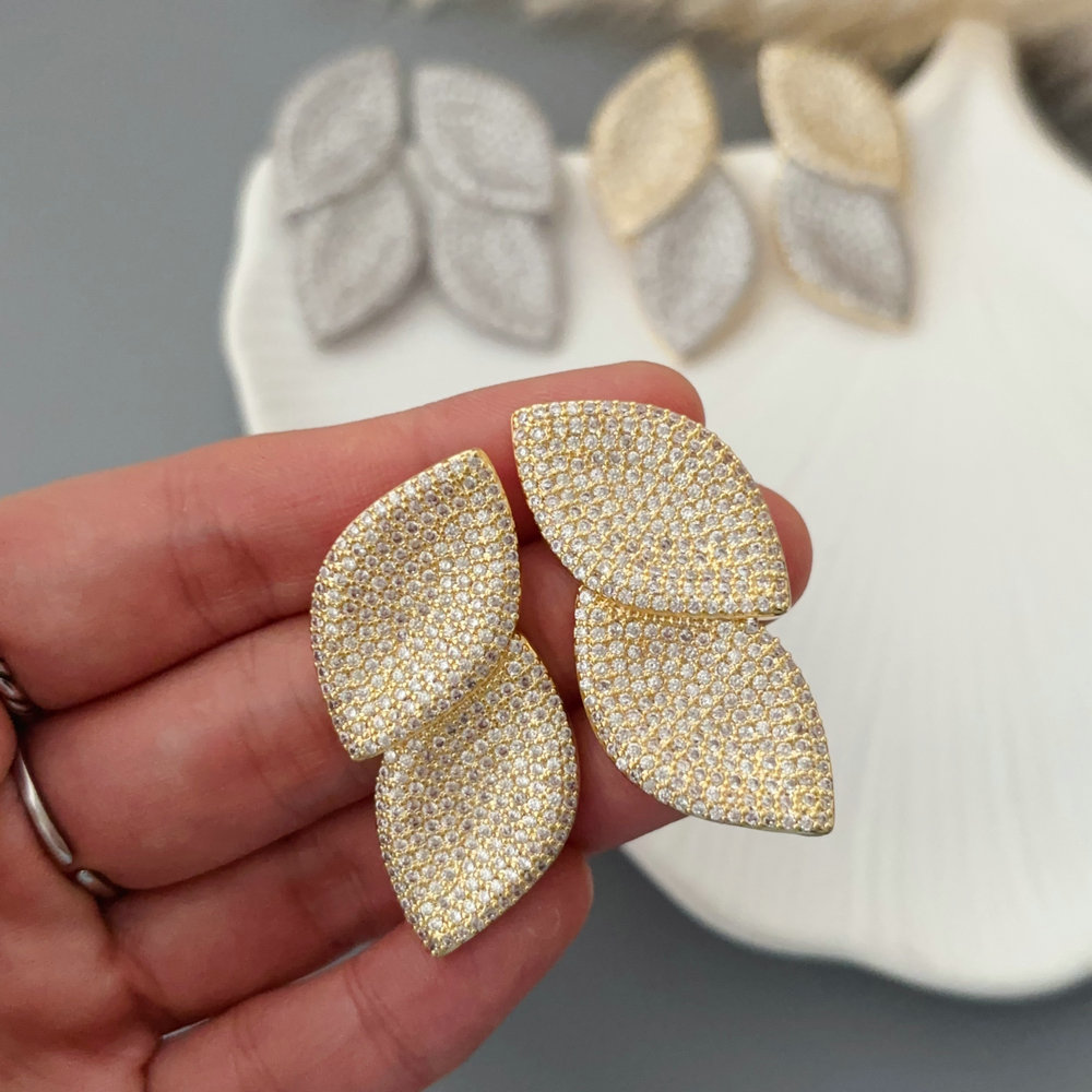Pave zircon leaf earrings