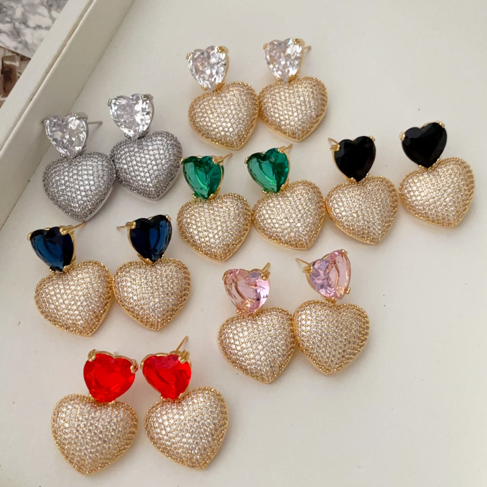 Pave zircon heart earrings