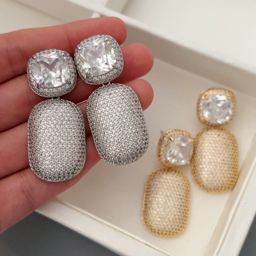 Pave zircon square earrings