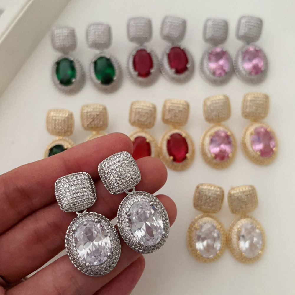 Pave zircon square charm earrings