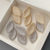 Pave zircon leaf earrings