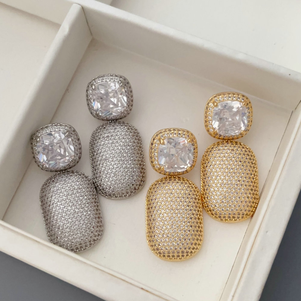 Pave zircon square earrings