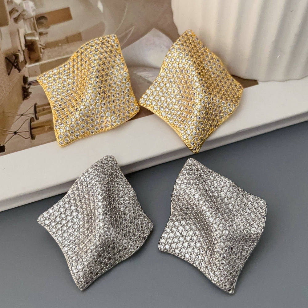 Pave zircon fan earrings