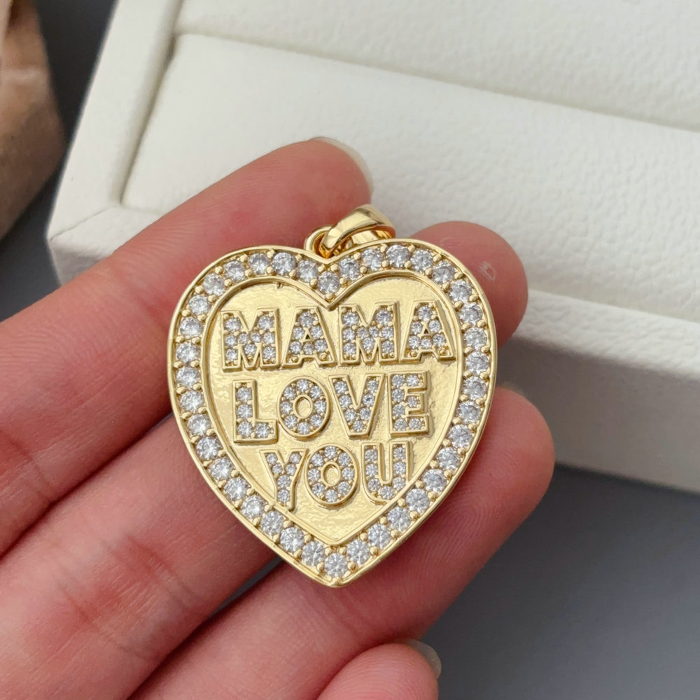 Pave heart love mama charm