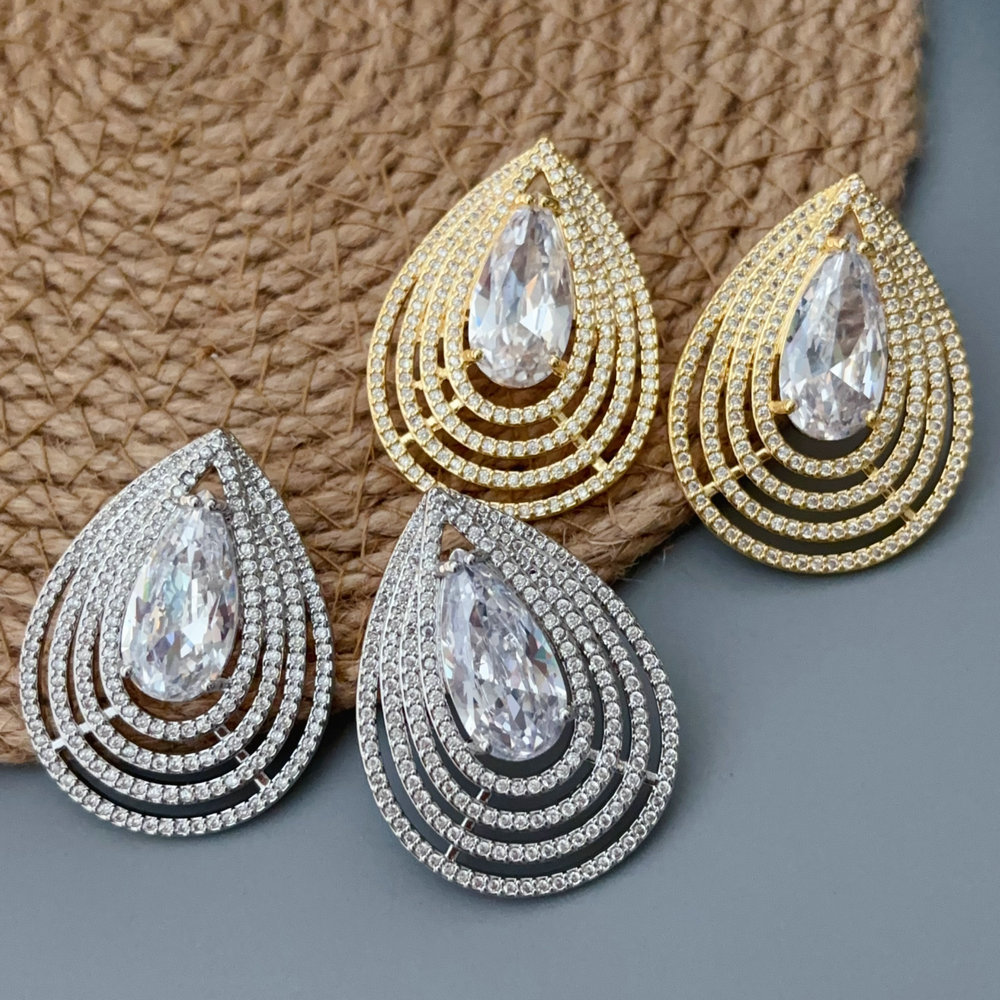 pave zircon fan shape earrings