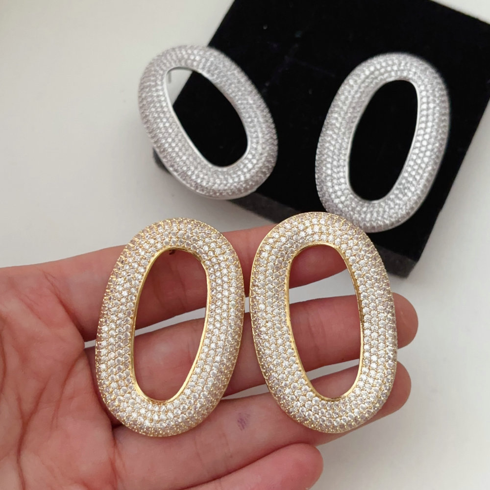 Pave zircon oval shape earrings