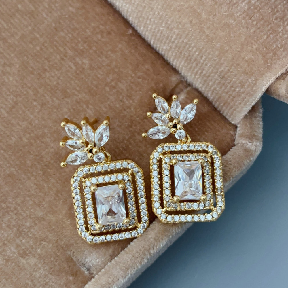 Pave zircon square earrings