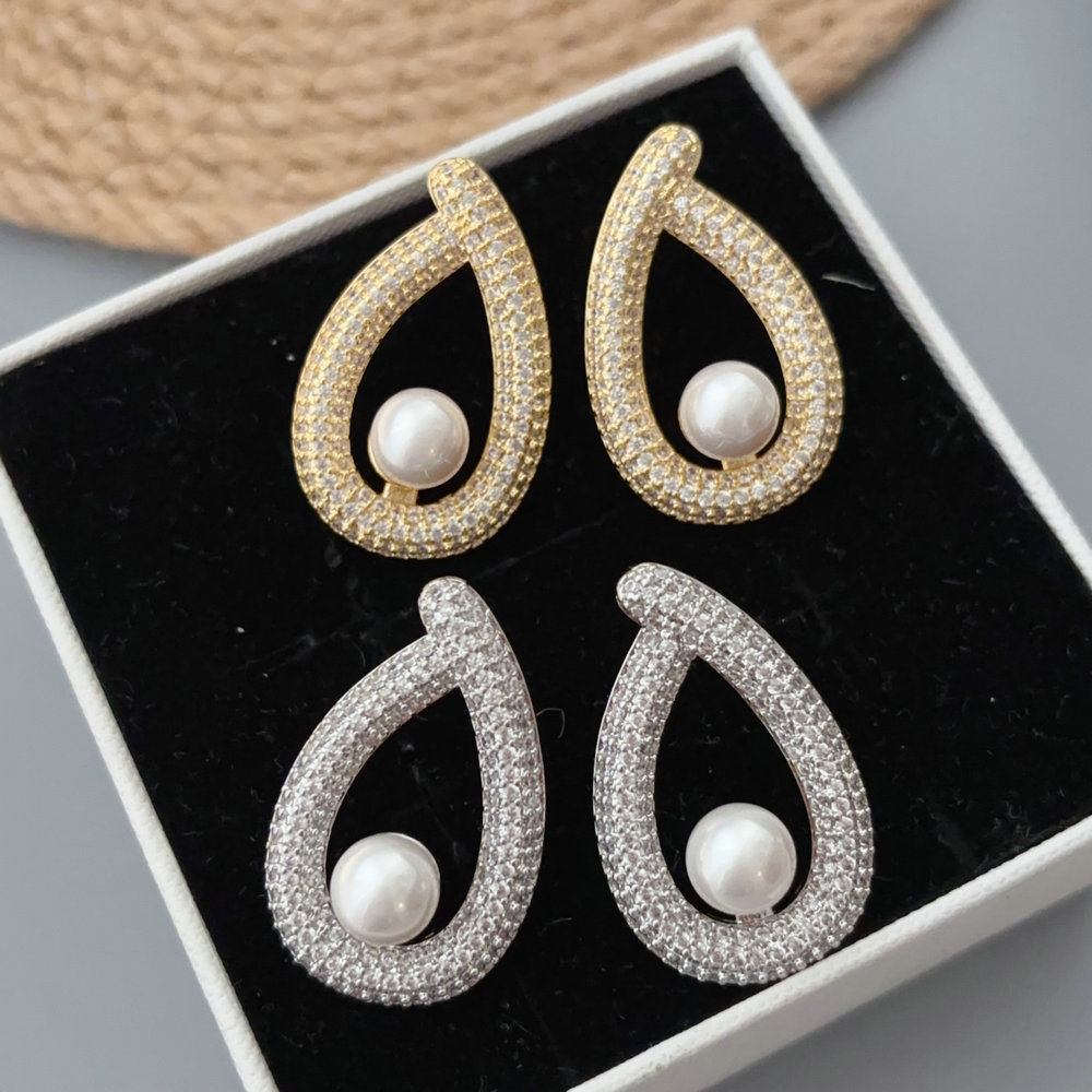 Pave zircon oval shape earrings
