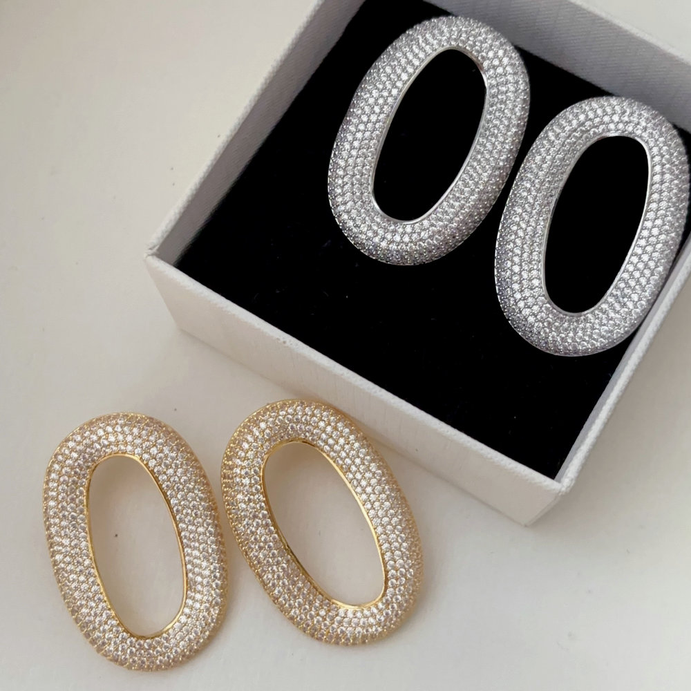 Pave zircon oval shape earrings