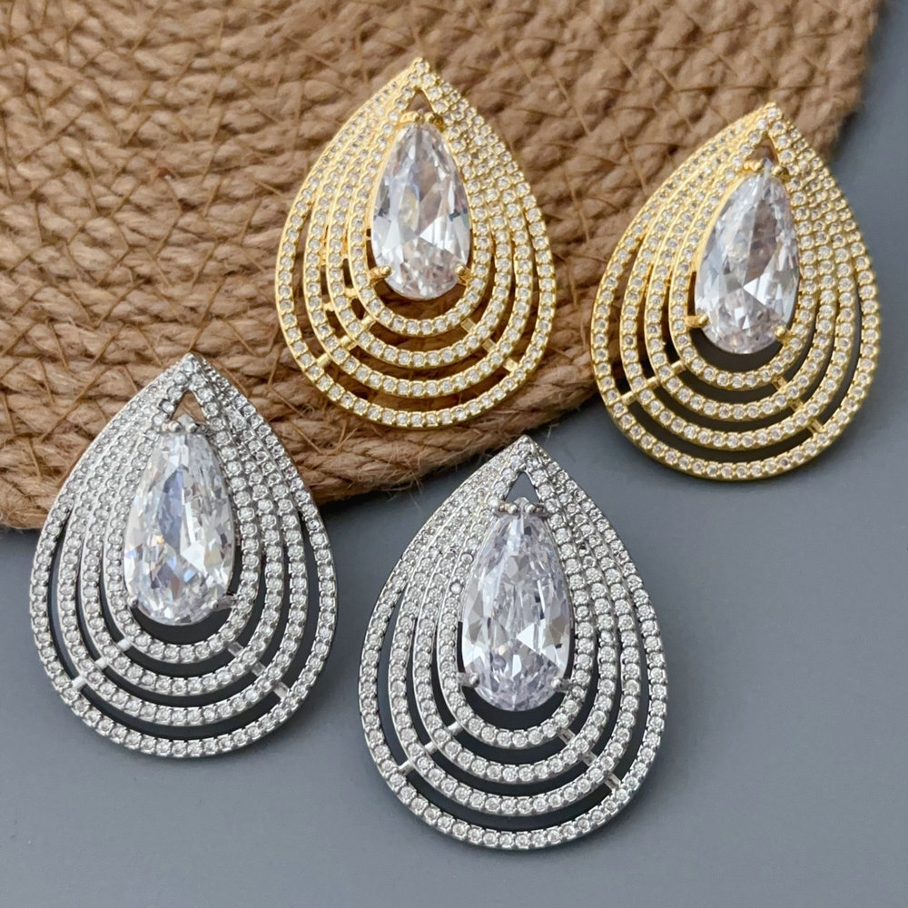 pave zircon fan shape earrings