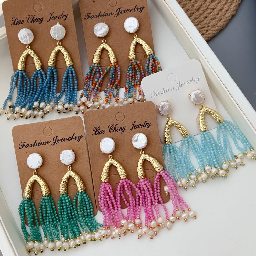 Handmade tassel pearl earrings