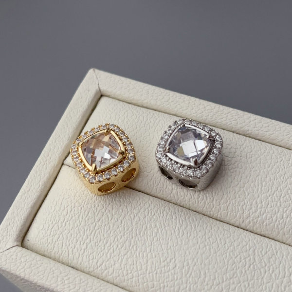 Pave zircon square bead charm