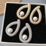 Pave zircon oval shape earrings