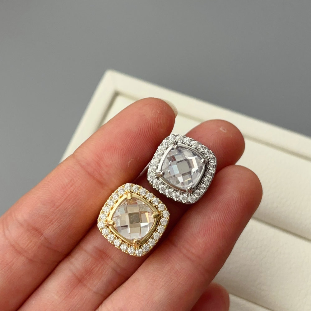 Pave zircon square bead charm
