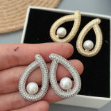 Pave zircon oval shape earrings