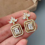 Pave zircon square earrings