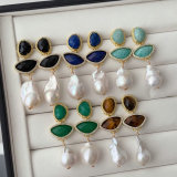 Gemstone free water pearl earrings