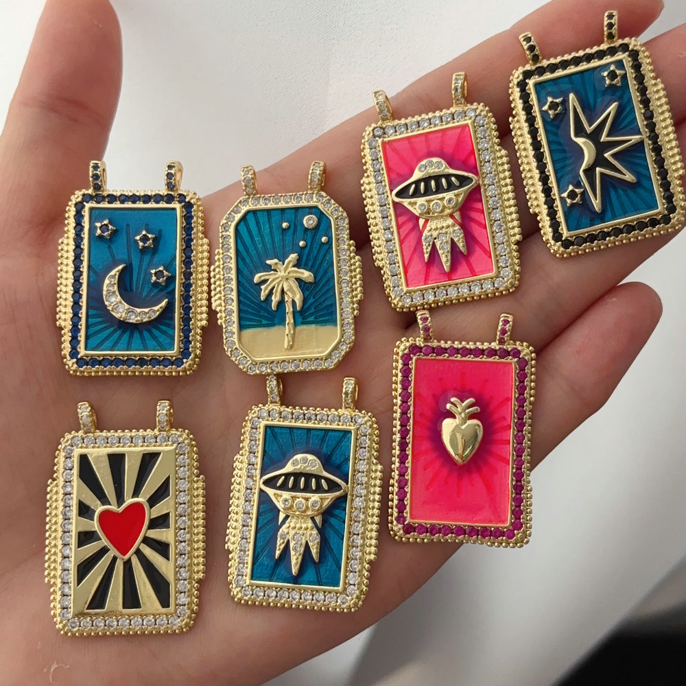 square enamel pendant