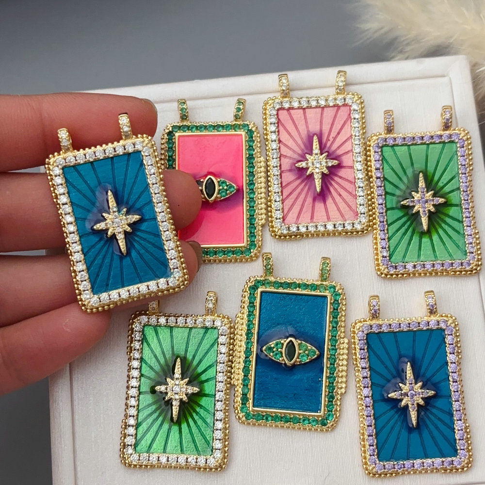 Enamel square pendant