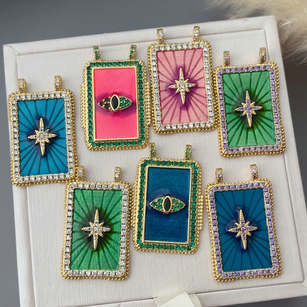 Enamel square pendant