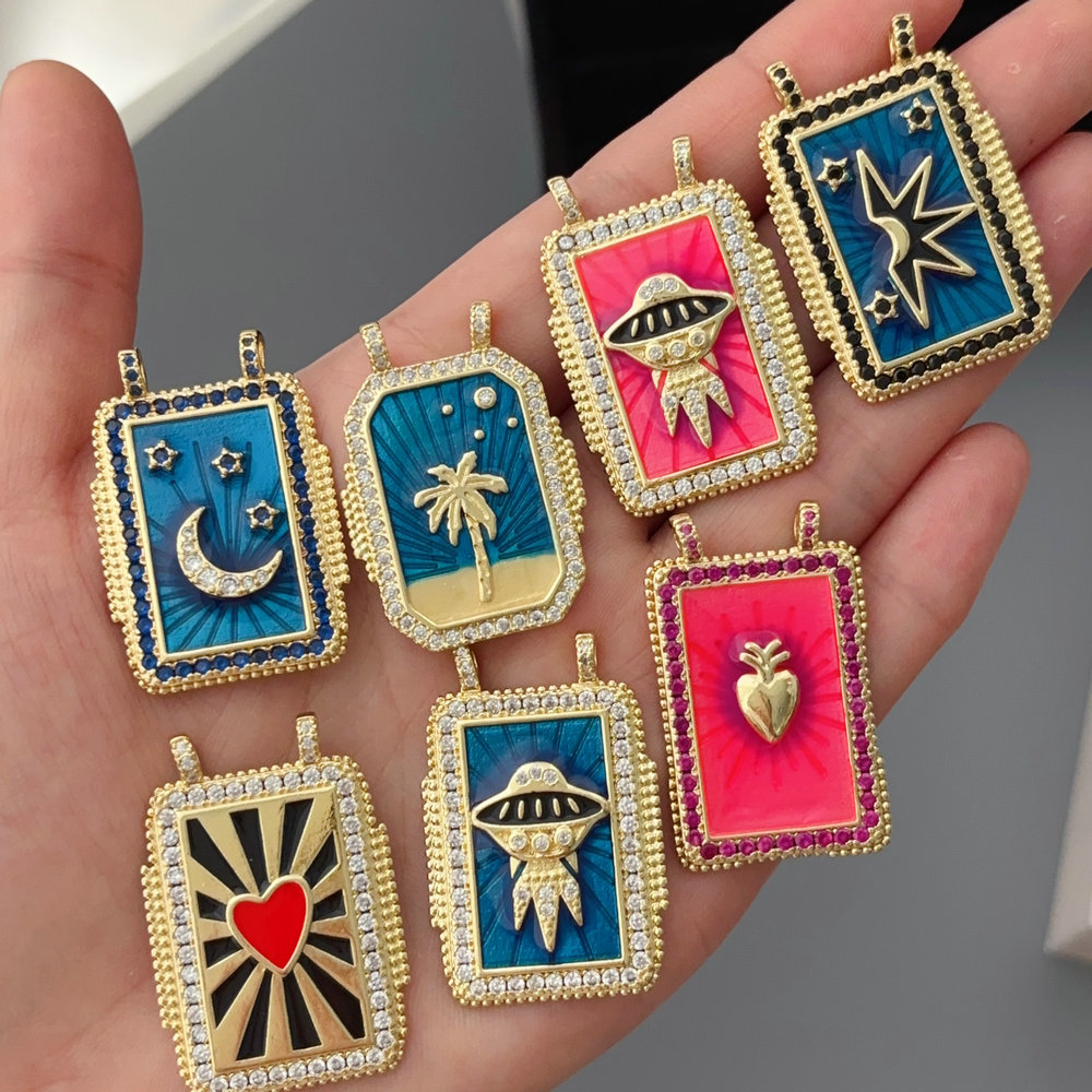 square enamel pendant