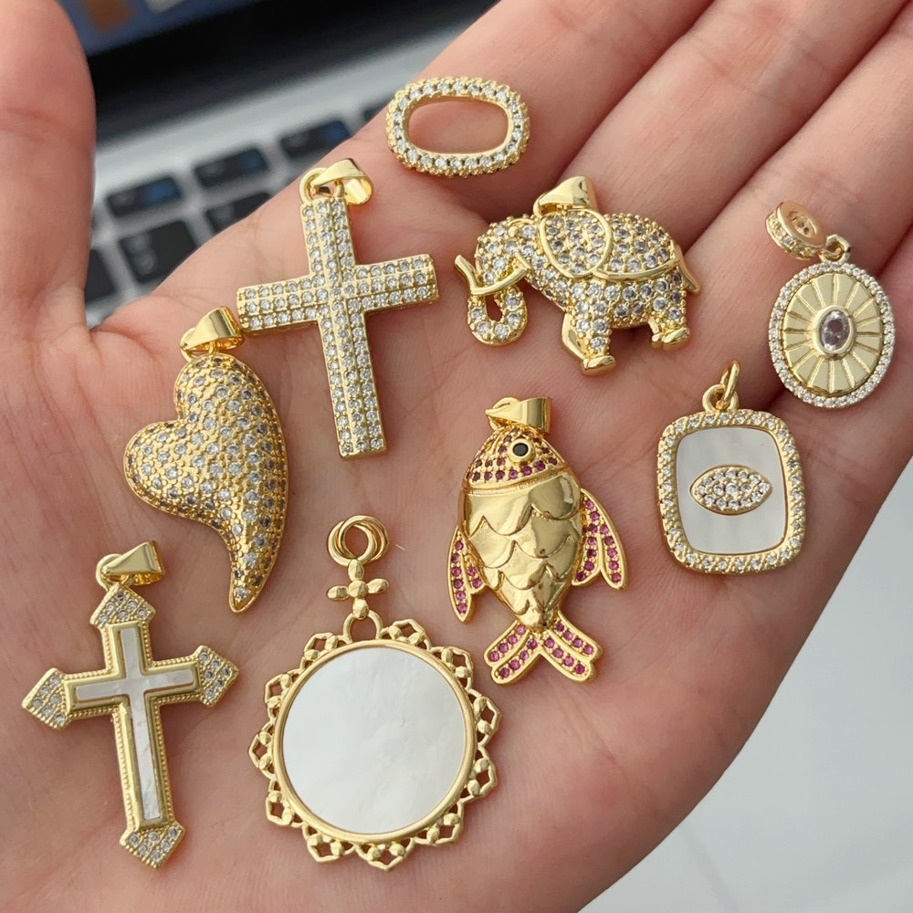Pave heart cross pendant
