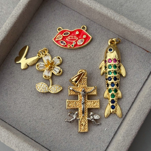 pave fish cross pendant