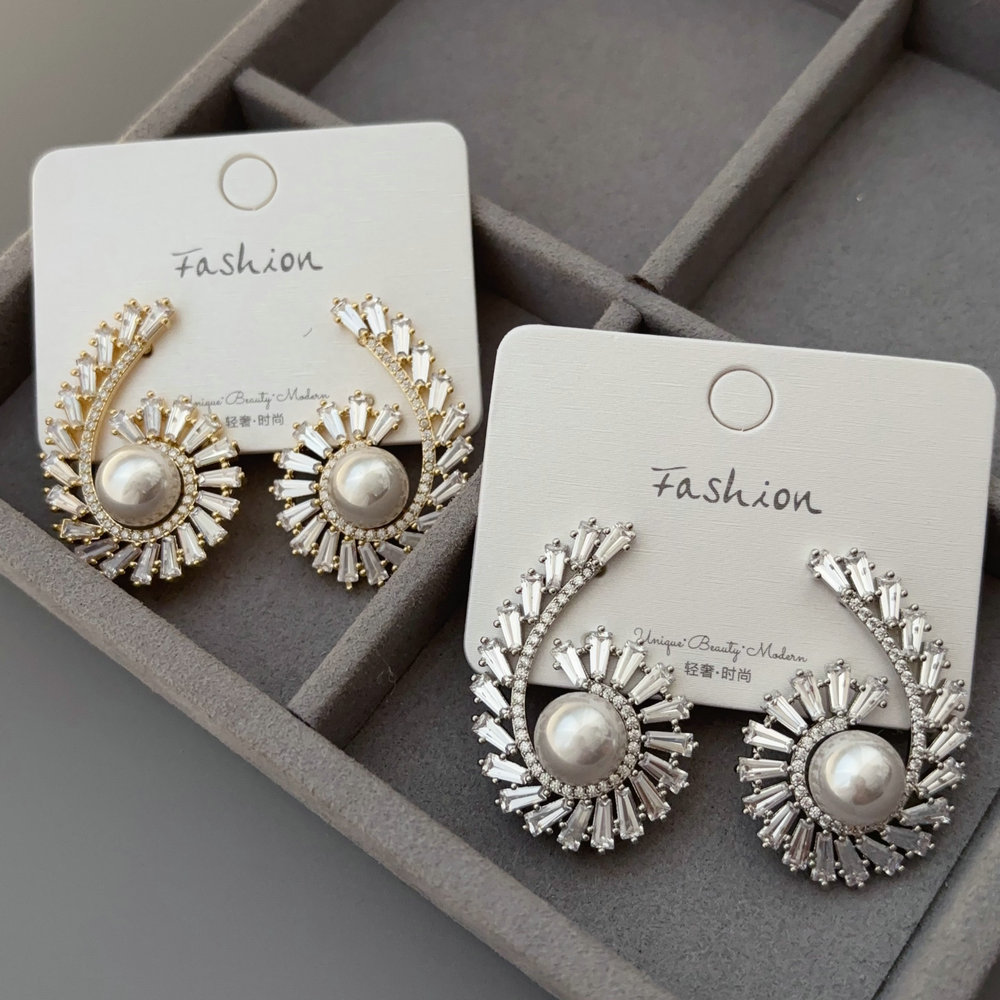 Pave zircon pearl earrings