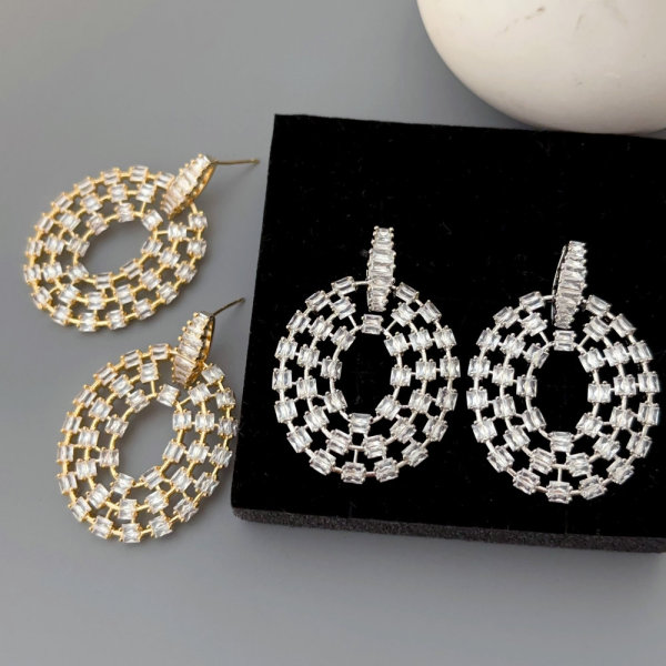 Pave zircon chunky oval earrings
