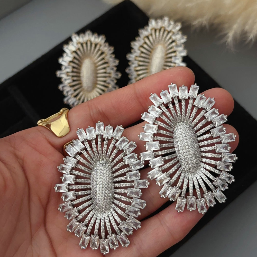 pave zircon chunky oval earrings
