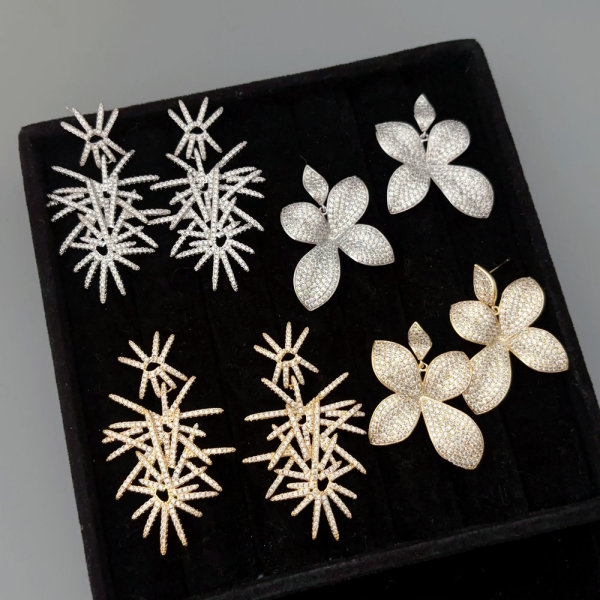 Pave zircon flower earrings