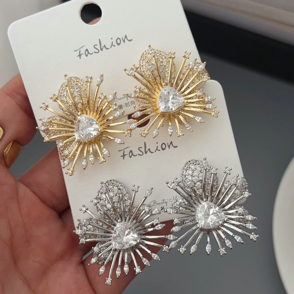 Pave zircon heart earrings