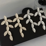 Pave zircon long leaf earrings