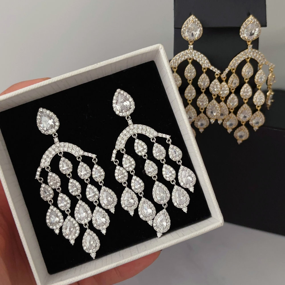 Pave zircon tassel party earrings