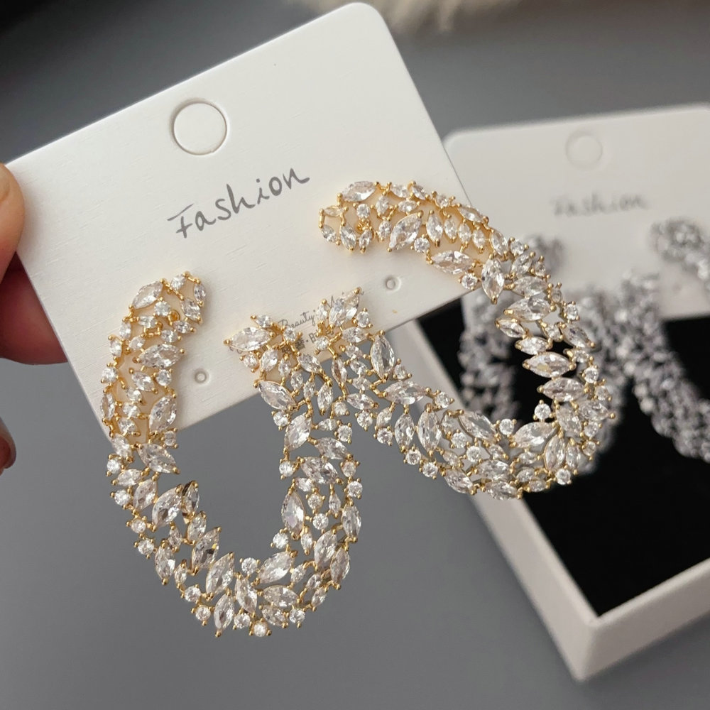 Pave zircon chunky flower earrings