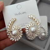 Pave zircon pearl earrings