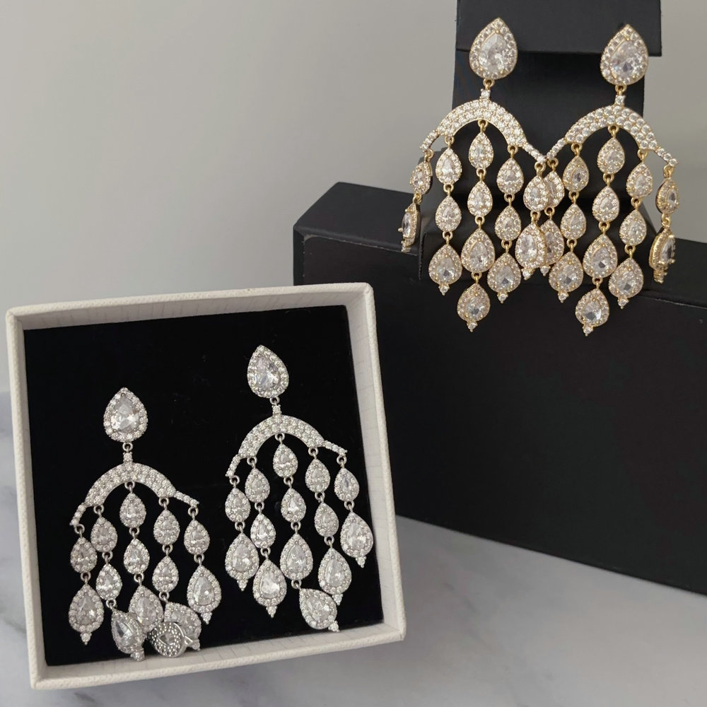 Pave zircon tassel party earrings