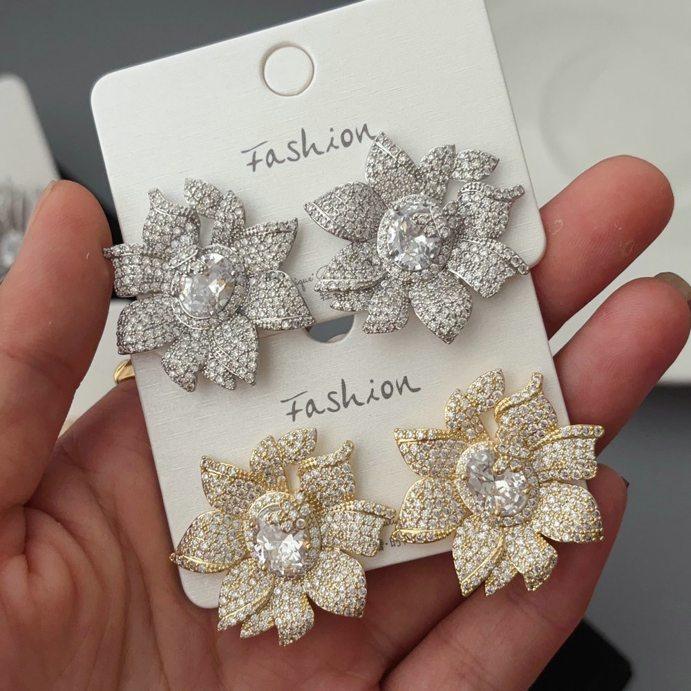 Pave zircon flower earrings