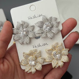 Pave zircon flower earrings